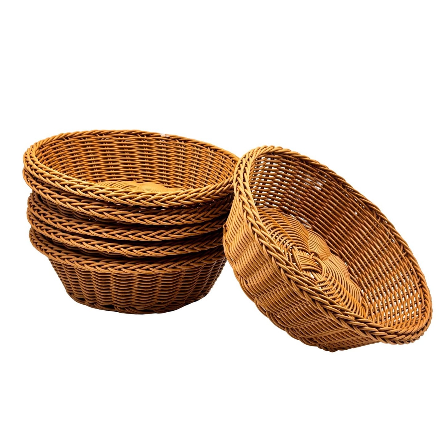 Gurubhai Equipments Round Roti Basket Set of 6 |Bread Basket |Woven Plastic Serving Baskets for Snacks, Chapati, Bakery Items & More | Durable & Easy-to-Clean for Home, Café & Restaurant Use, Brown