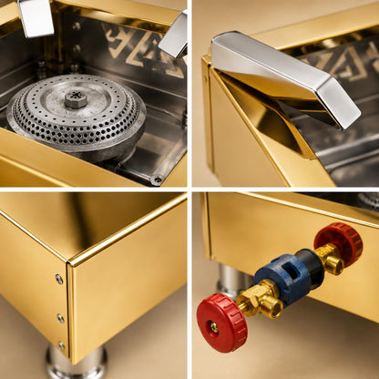 Gurubhai Equipments Square Catering Burner 10x10 Inch LPG Gas Stove Commercial Stove Heavy Duty Gold Stainless Steel Portable Cooking Burner