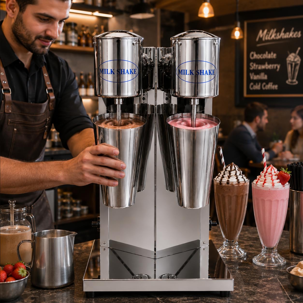 Gurubhai Equipments Commercial Milkshake Maker | Heavy-Duty Double Mixer | Electric Blender Machine with Mixing Cups for Milkshakes, Smoothies, and Drinks