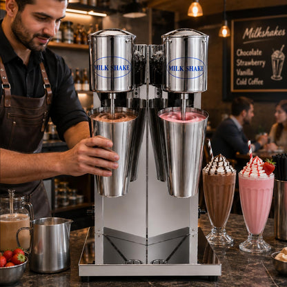 Gurubhai Equipments Electric Stainless Steel Double Head Milkshake Maker, 2-Speed Commercial Mixer With 220V, Includes Mixing Cup, Ideal For Smoothies & Shakes Heavy-Duty Drink Blender,560 Watts