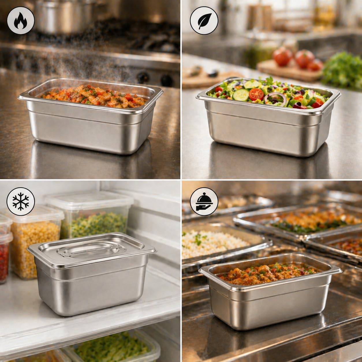 GURUBHAI EQUIPMENTS Stainless Steel GN Pan 1/9 Size – 100mm (4" Deep) Gastronorm Food Container with Lid | Commercial Grade Pan for Catering, Buffet & Kitchen Storage (Set of 1)