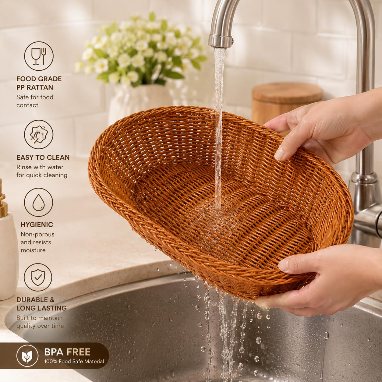Gurubhai Equipments Wicker Basket with Handle, Handwoven Storage and Carry Basket for Home, Kitchen, Laundry and Gift Hampers