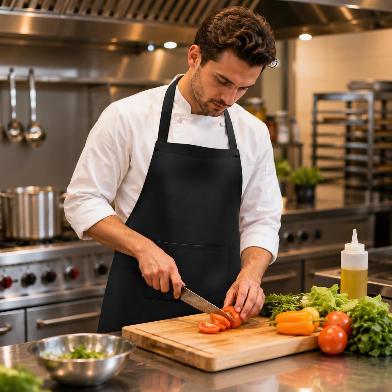GURUBHAI EQUIPMENTS Black Chef Apron with Front Pocket | Kitchen Apron for Men & Women | Durable Cooking, Baking & BBQ Apron for Home, Restaurant & Café Use