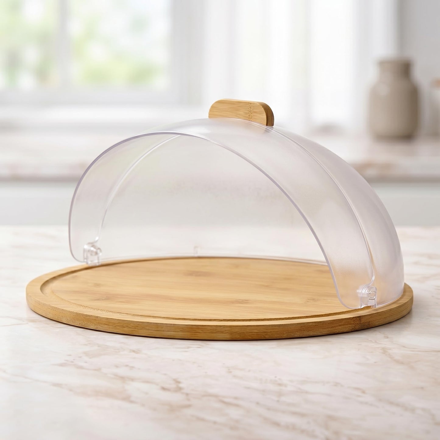 GURUBHAI EQUIPMENTS Roll Top Bread Box for Kitchen Countertop | Large Bread Storage Bin with Smooth Sliding Lid Keeps Bread Fresh | Modern Bread Box for Cafes & Bakeries (BREAD-BSKT-RND-WOOD-LID)