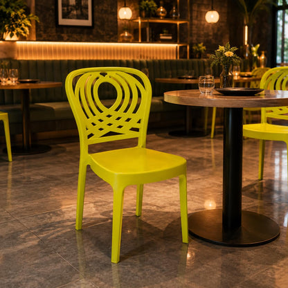 GURUBHAI EQUIPMENTS Restaurant Dining Chair Plastic Cafe Chair for Home Commercial Seating Furniture Lime Yellow Pack of 4