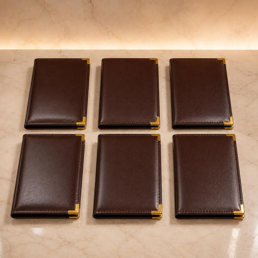 Gurubhai Equipments Premium Bill Folder – Pack of 6 | PU Leather Restaurant Check Presenter with Cash & Card Pocket | Durable & Stylish for Hotels & Cafés (D Brown)
