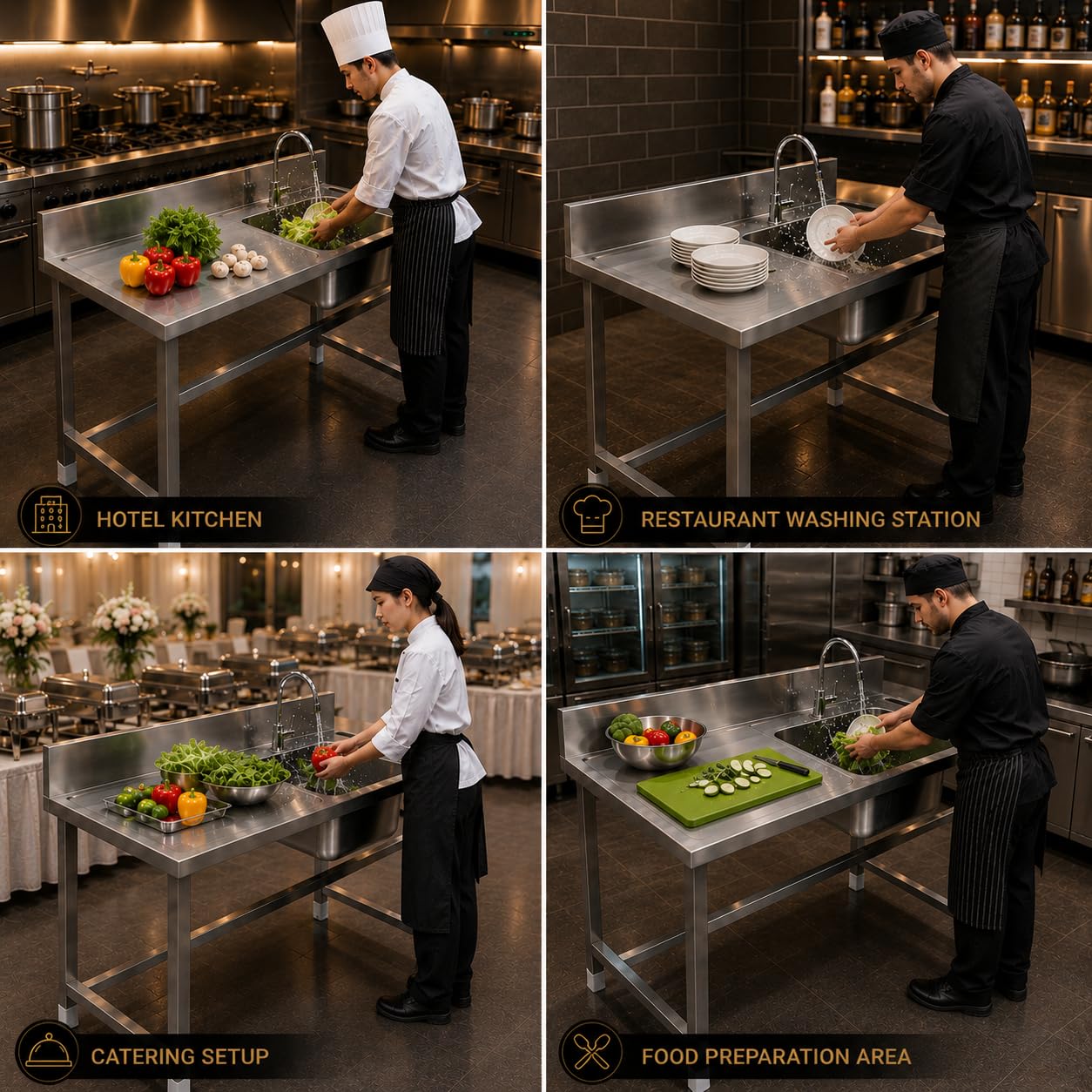 Gurubhai Equipments Stainless Steel Single Bowl Sink Unit with Backsplash | Heavy-Duty Commercial Kitchen Sink Table for Restaurants, Hotels & Catering Use