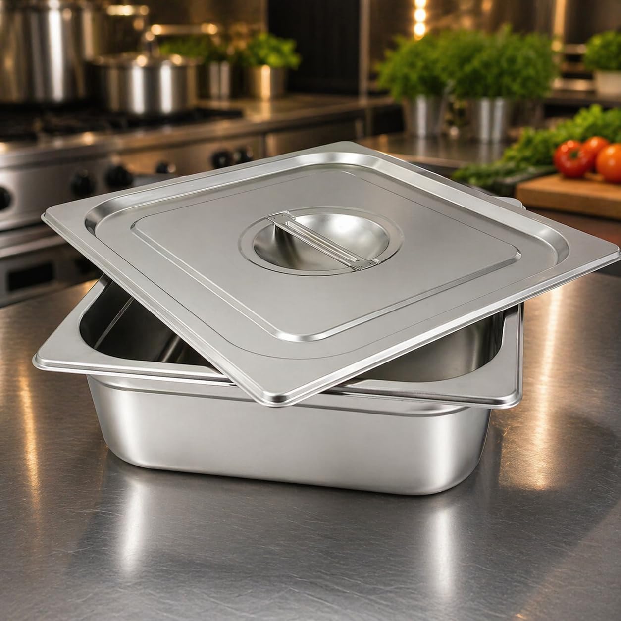 GURUBHAI EQUIPMENTS Gn Pan Food Container 1/2 100mm (4" Deep) Stainless Steel Gastronorm Pan with Lid-(Set of 1) – Easy-to-Clean Food Storage Solution for Commercial Kitchens, Catering use
