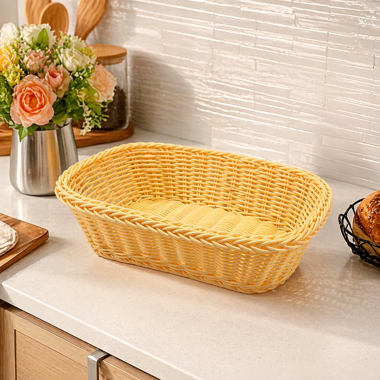 Gurubhai Equipments Wicker Basket with Handle, Handwoven Storage and Carry Basket for Home, Kitchen, Laundry and Gift Hampers