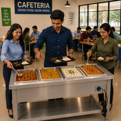 Gurubhai Equipments Electric Autocut Bain Marie Commercial Food Warmer Steam Table Buffet Counter with Undershelf for Restaurant Catering
