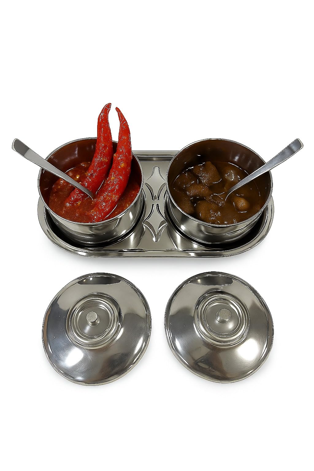 GURUBHAI EQUIPMENTS Stainless Steel Spice Serving Bowls with Tray for Dining Table, Home, Restaurant & Hotel Use