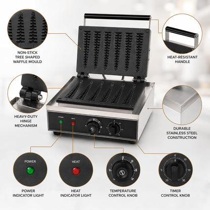 Commercial 6-Lolly Electric Waffle Maker with Timer & Temperature Control 16x38 - product view 7
