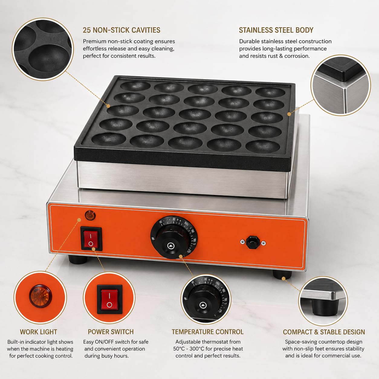 Gurubhai Equipments Commercial Waffle Maker Machine, Electric Belgian Waffle Baker, Professional Waffle Machine for Cafe Bakery Restaurant Food Stall