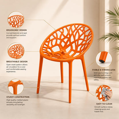 GURUBHAI EQUIPMENTS Plastic Dining Chair Cafe Restaurant Chair Commercial Seating for Home Indoor Outdoor Use Orange Pack of 4