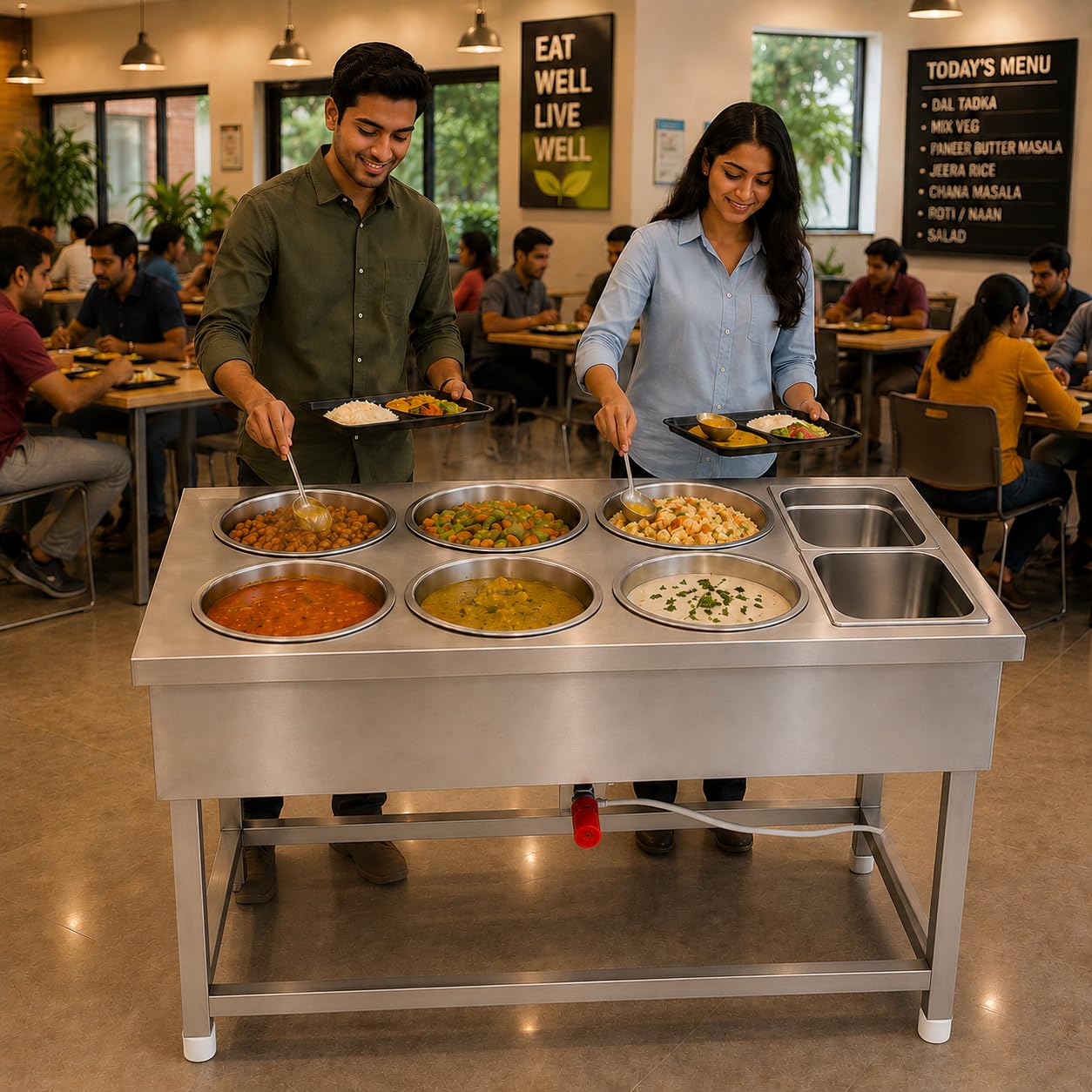 Gurubhai Equipments Electric Bain Marie Counter – Commercial Food Warmer GN Pans for Buffet, Restaurant, Hotel & Catering Service