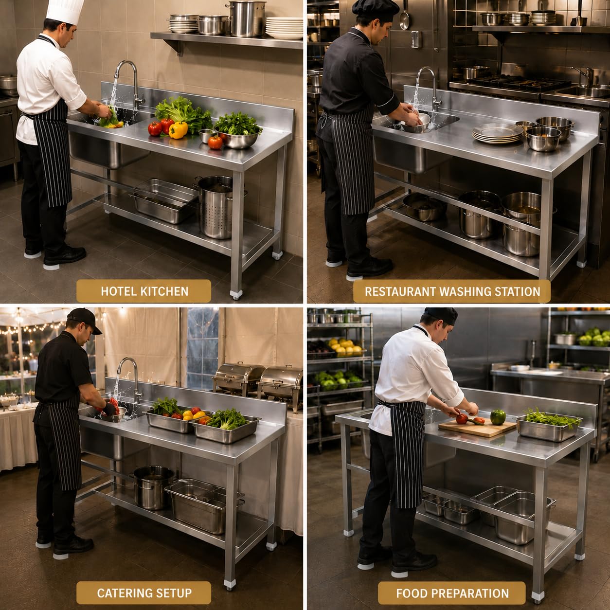 Gurubhai Equipments Stainless Steel Single Bowl Sink Unit with Backsplash | Heavy-Duty Commercial Kitchen Sink Table for Restaurants, Hotels & Catering Use
