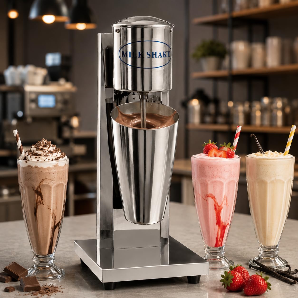 Gurubhai Equipments Electric Stainless Steel Single Head Milkshake Maker, 2-Speed Commercial Mixer With 220V, Includes Mixing Cup, Ideal For Smoothies Heavy-Duty Drink Blender (Single Head),560 Watts