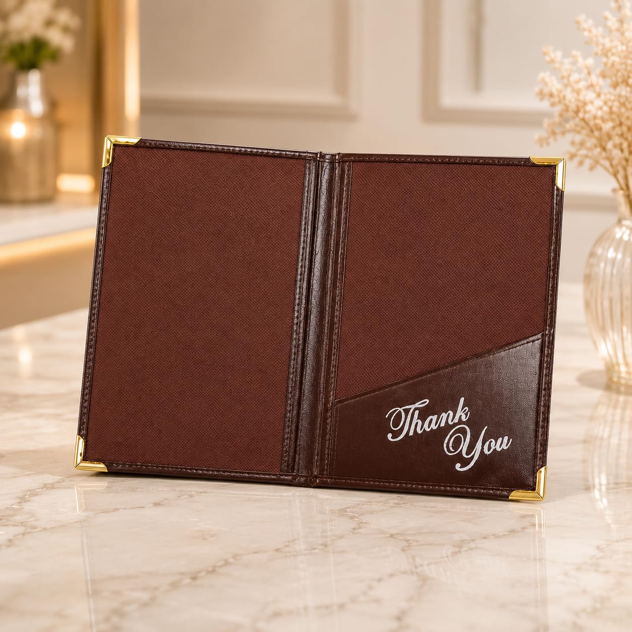 Gurubhai Equipments Bill Folder for Restaurant & Café Receipt Presenter with Thank You Print – Durable Menu & Receipt Holder for Hotels, Dine-in & Billing