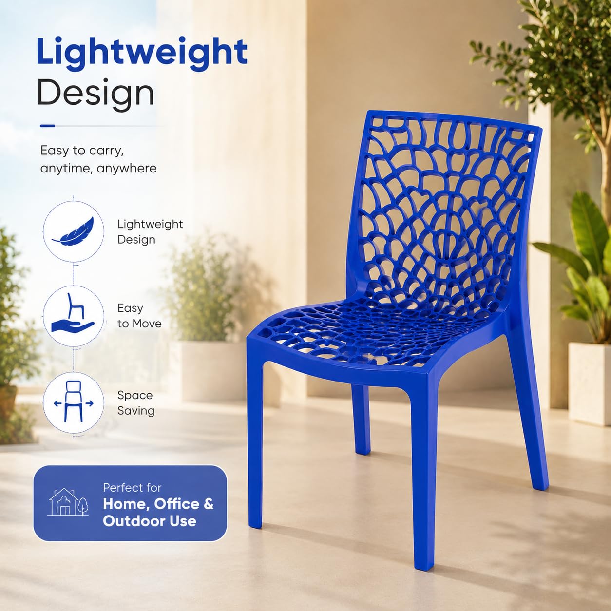 GURUBHAI EQUIPMENTS Dining Chair Plastic Chair for Home Restaurant Cafe Commercial Indoor Outdoor Seating Blue Pack of 4