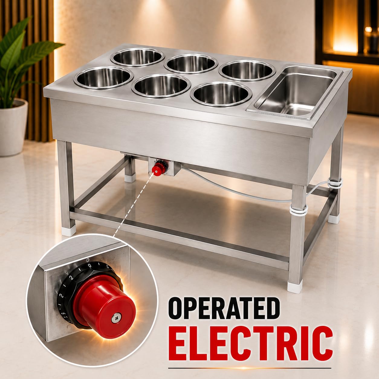 Gurubhai Equipments Electric Bain Marie Counter – Commercial Food Warmer GN Pans for Buffet, Restaurant, Hotel & Catering Service