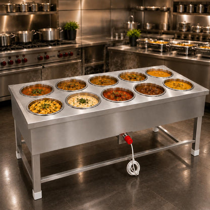 Gurubhai Equipments Electric Bain Marie Commercial Food Warmer Steam Table Buffet Counter for Restaurant Catering