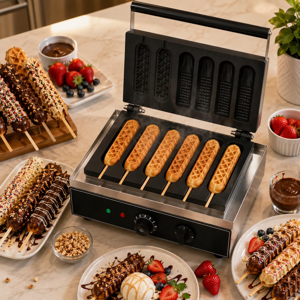 Gurubhai Equipments Corn Hot Dog Waffle Machine, Commercial Electric Corn Dog Maker, Professional Hot Dog Baker for Cafe Bakery Restaurant
