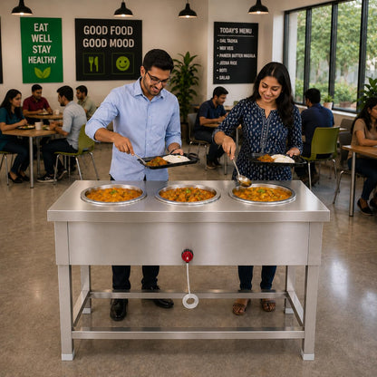 Gurubhai Equipments Electric Bain Marie Commercial Food Warmer Steam Table Buffet Counter for Restaurant Catering
