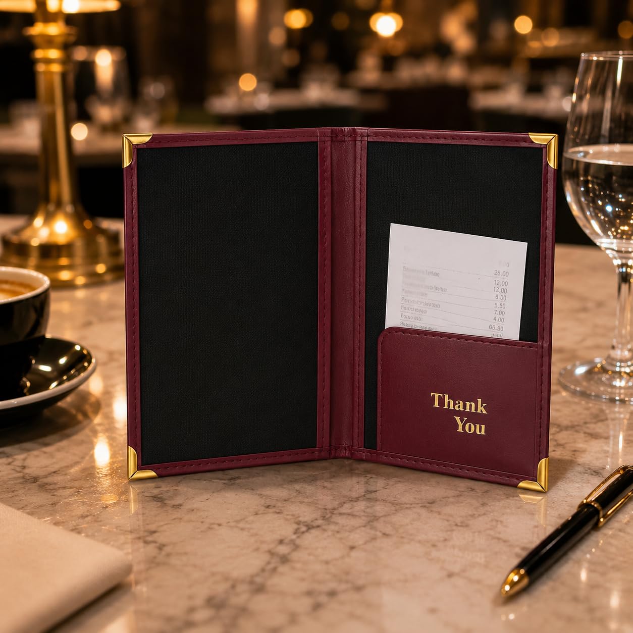 Gurubhai Equipments Premium Bill Holder Set of 6 – Leather Bill Holder/Folder for Restaurants, Cafés, Bars & Table Service