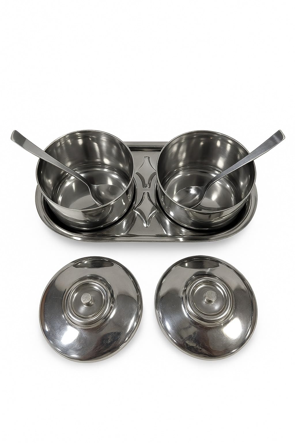 GURUBHAI EQUIPMENTS Stainless Steel Spice Serving Bowls with Tray for Dining Table, Home, Restaurant & Hotel Use