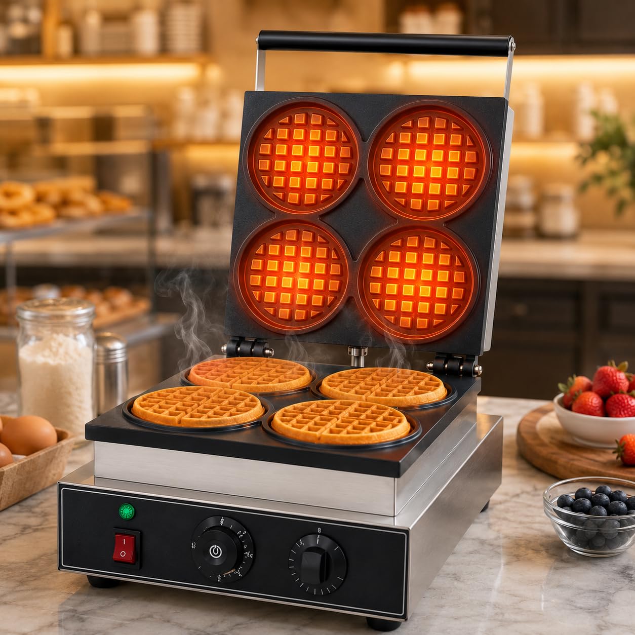 Gurubhai Equipments Commercial Waffle Maker Machine, Electric Belgian Waffle Baker, Professional Waffle Machine for Cafe Bakery Restaurant Food Stall