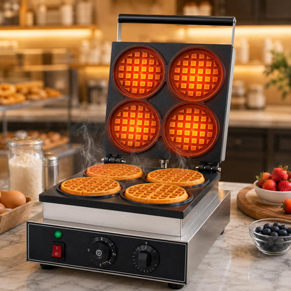 Gurubhai Equipments Round Rotating Waffle Machine, Commercial Electric Waffle Maker Machine, Professional Belgian Waffle Maker for Cafe Bakery