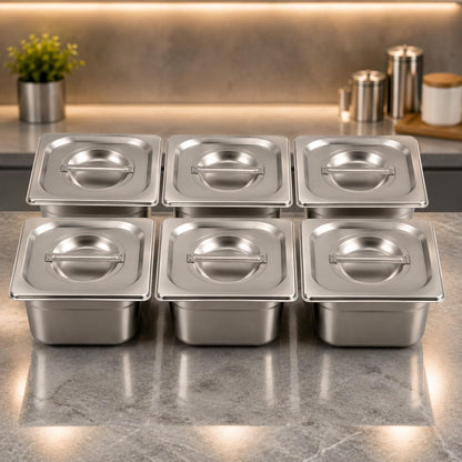 GURUBHAI EQUIPMENTS Gn Pan Food Container 1/2 100mm (4" Deep) Stainless Steel Gastronorm Pan with Lid-(Set of 1) – Easy-to-Clean Food Storage Solution for Commercial Kitchens, Catering use