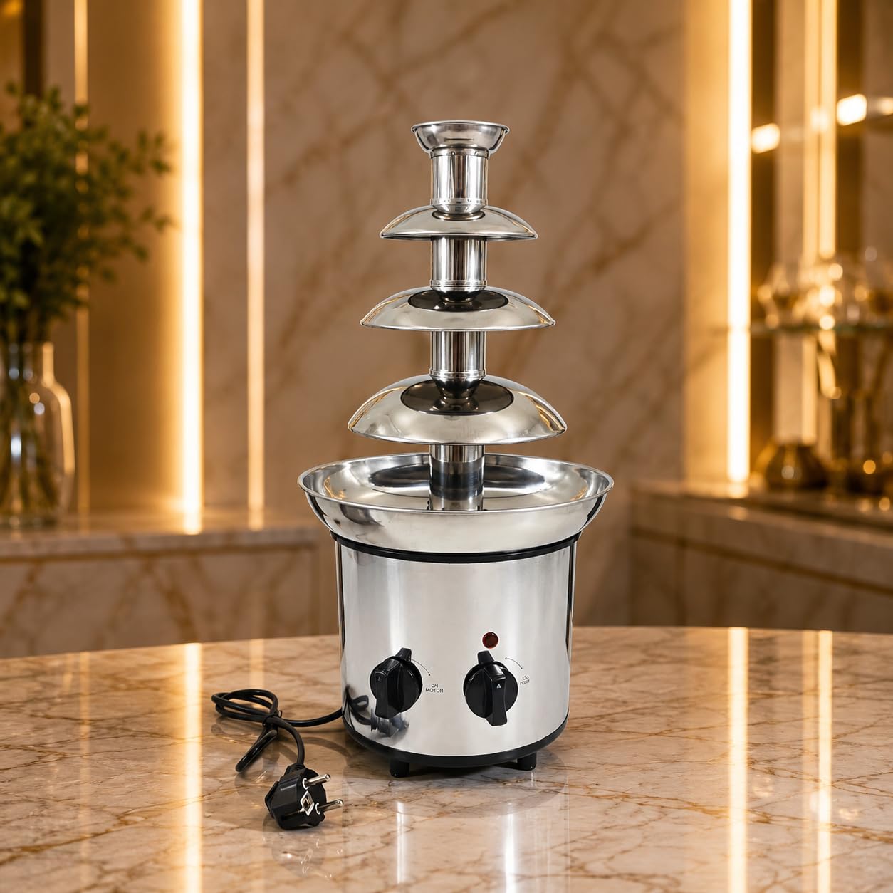 Gurubhai Equipments Electric Chocolate Fountain Machine with Stainless Steel Tower | 3-Tier Chocolate Fountain | Motor & Heating Control for Parties, Hotels, Catering & Events