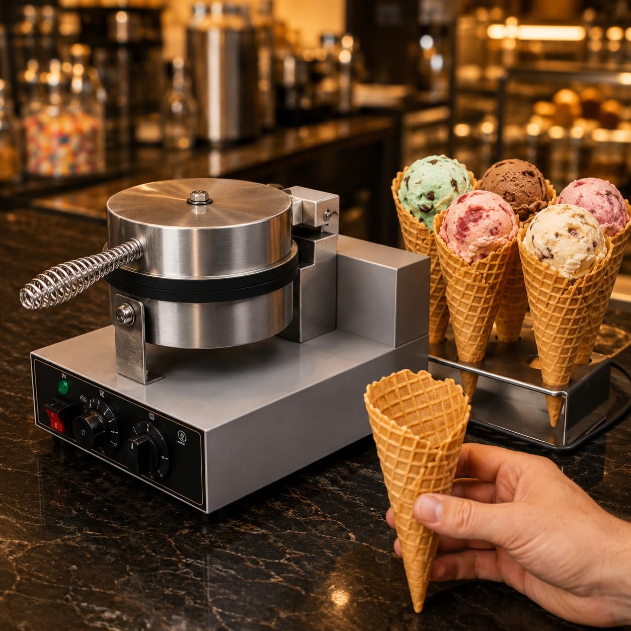 Gurubhai Equipments Commercial Waffle Maker Machine, Electric Belgian Waffle Baker, Professional Waffle Machine for Cafe Bakery Restaurant Food Stall