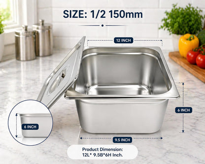 GURUBHAI EQUIPMENTS Gn Pan Food Container 1/2 100mm (4" Deep) Stainless Steel Gastronorm Pan with Lid-(Set of 1) – Easy-to-Clean Food Storage Solution for Commercial Kitchens, Catering use