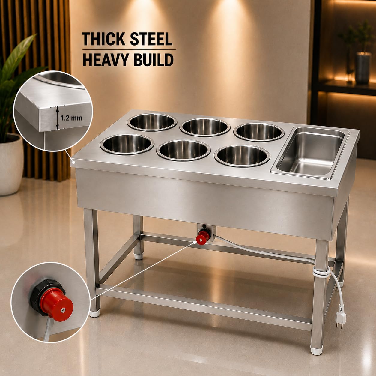 Gurubhai Equipments Electric Bain Marie Counter – Commercial Food Warmer GN Pans for Buffet, Restaurant, Hotel & Catering Service