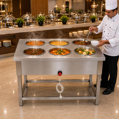 Gurubhai Equipments Electric Bain Marie Commercial Food Warmer Steam Table Buffet Counter for Restaurant Catering