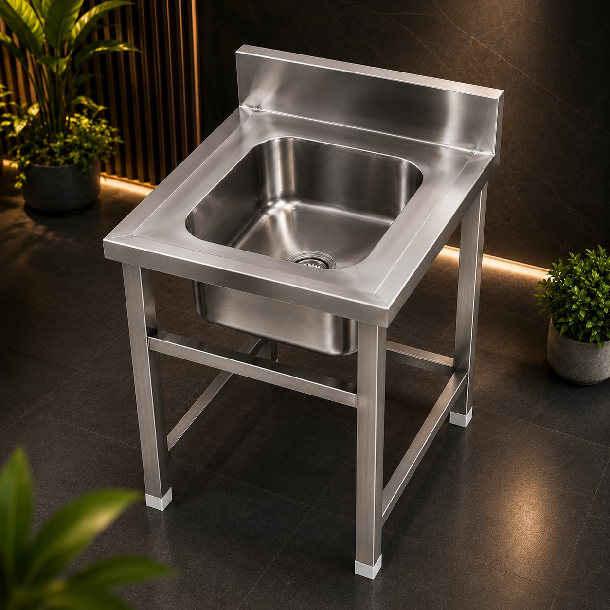 Gurubhai Equipments Stainless Steel Single Bowl Sink Unit with Backsplash | Heavy-Duty Commercial Kitchen Sink Table for Restaurants, Hotels & Catering Use