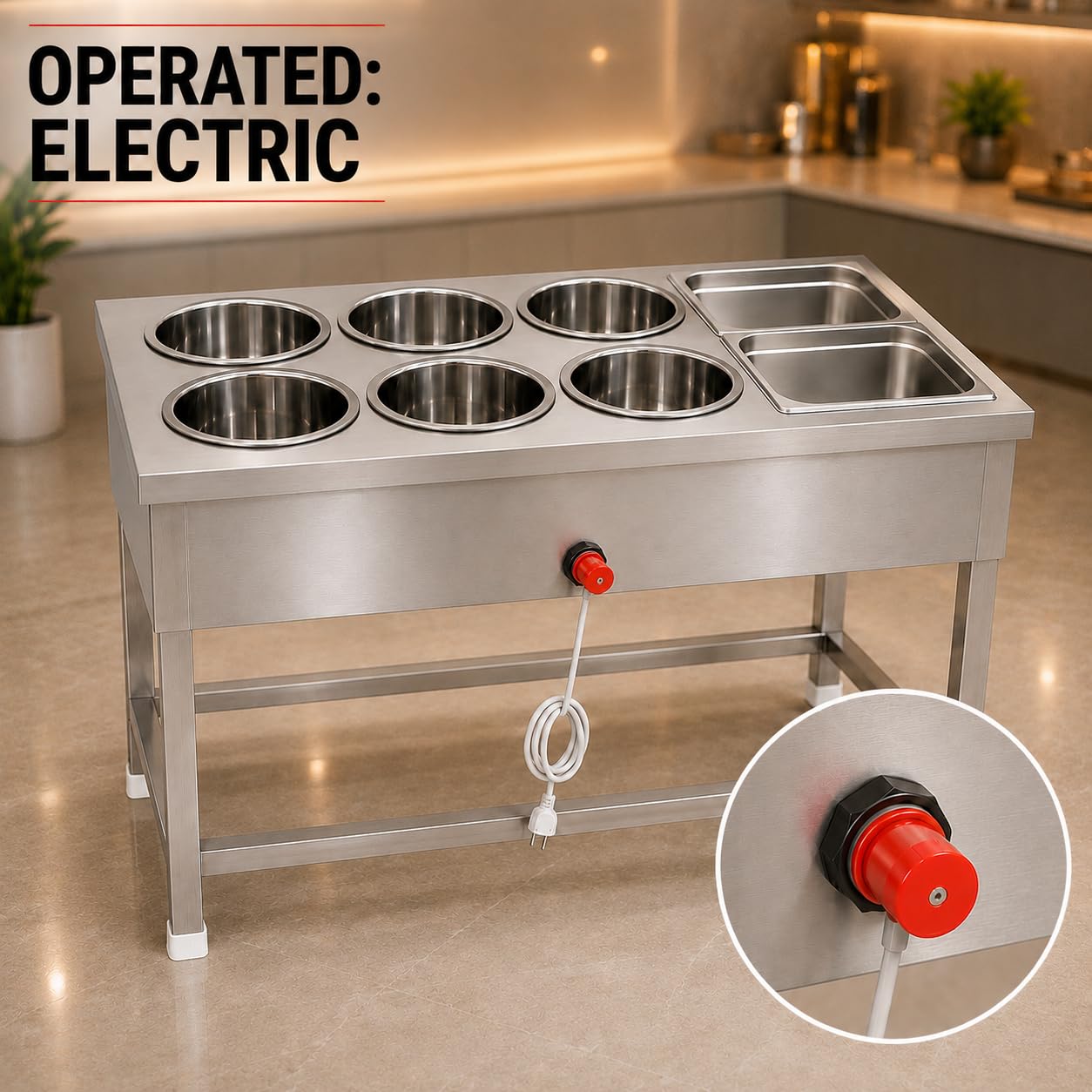 Gurubhai Equipments Electric Bain Marie Counter – Commercial Food Warmer GN Pans for Buffet, Restaurant, Hotel & Catering Service