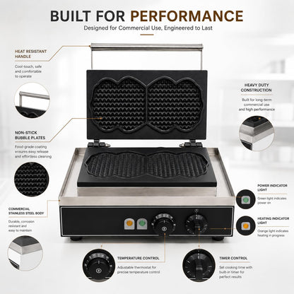 Gurubhai Equipments Commercial Waffle Maker Machine, Electric Belgian Waffle Baker, Professional Waffle Machine for Cafe Bakery Restaurant Food Stall