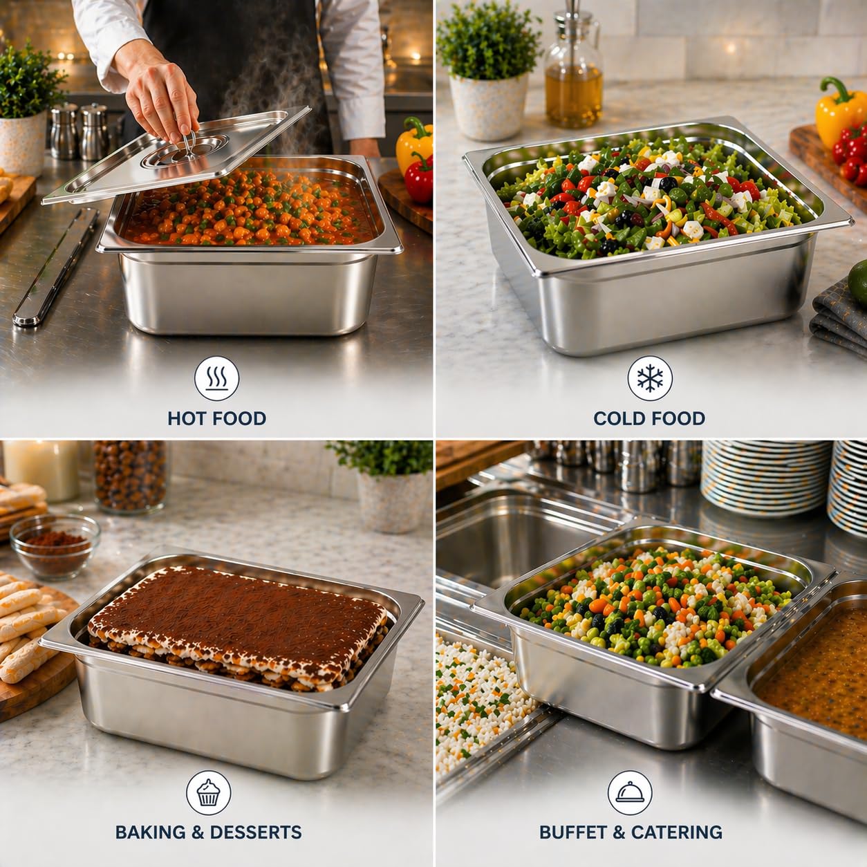 GURUBHAI EQUIPMENTS Gn Pan Food Container 1/2 100mm (4" Deep) Stainless Steel Gastronorm Pan with Lid-(Set of 1) – Easy-to-Clean Food Storage Solution for Commercial Kitchens, Catering use