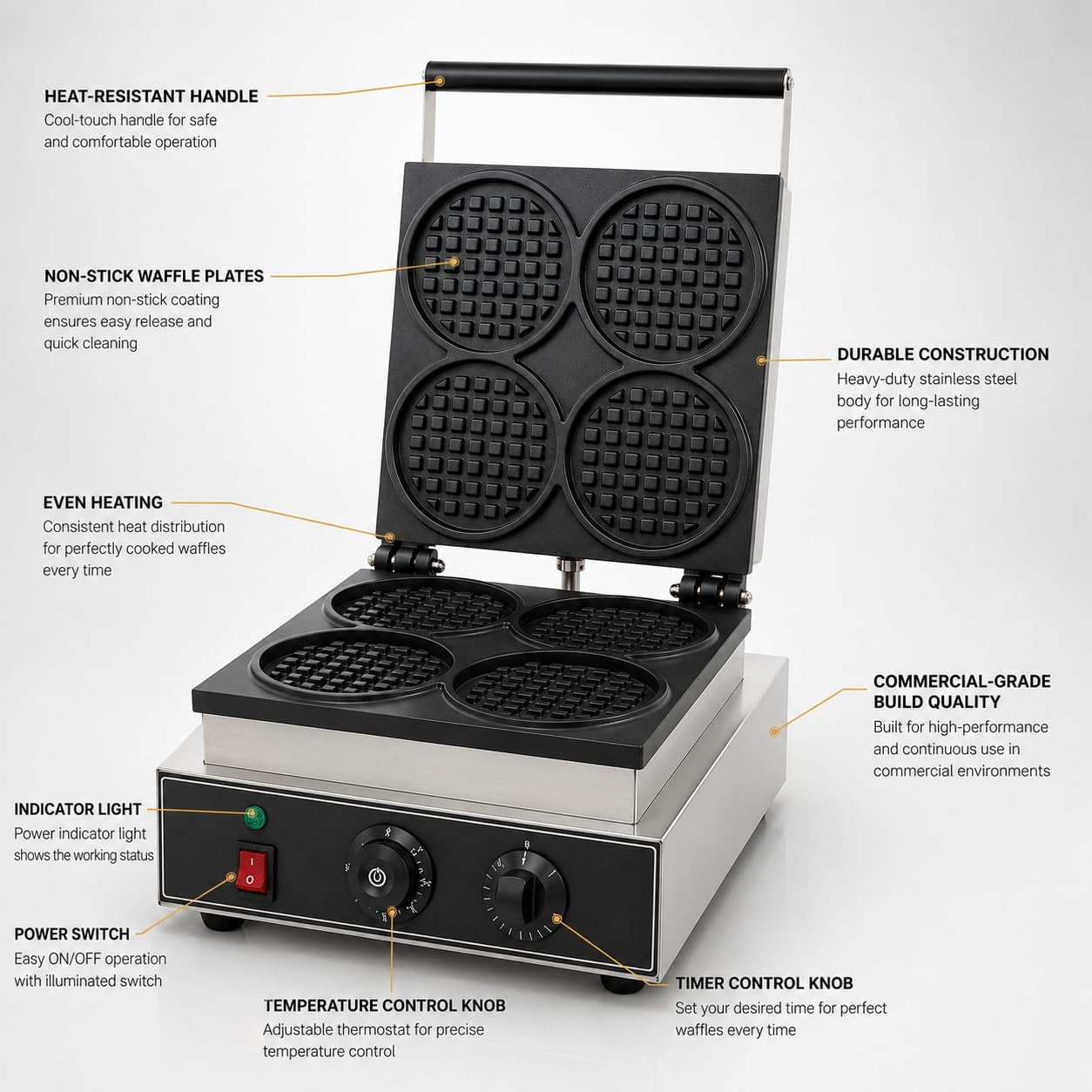 Gurubhai Equipments Commercial Waffle Maker Machine, Electric Belgian Waffle Baker, Professional Waffle Machine for Cafe Bakery Restaurant Food Stall