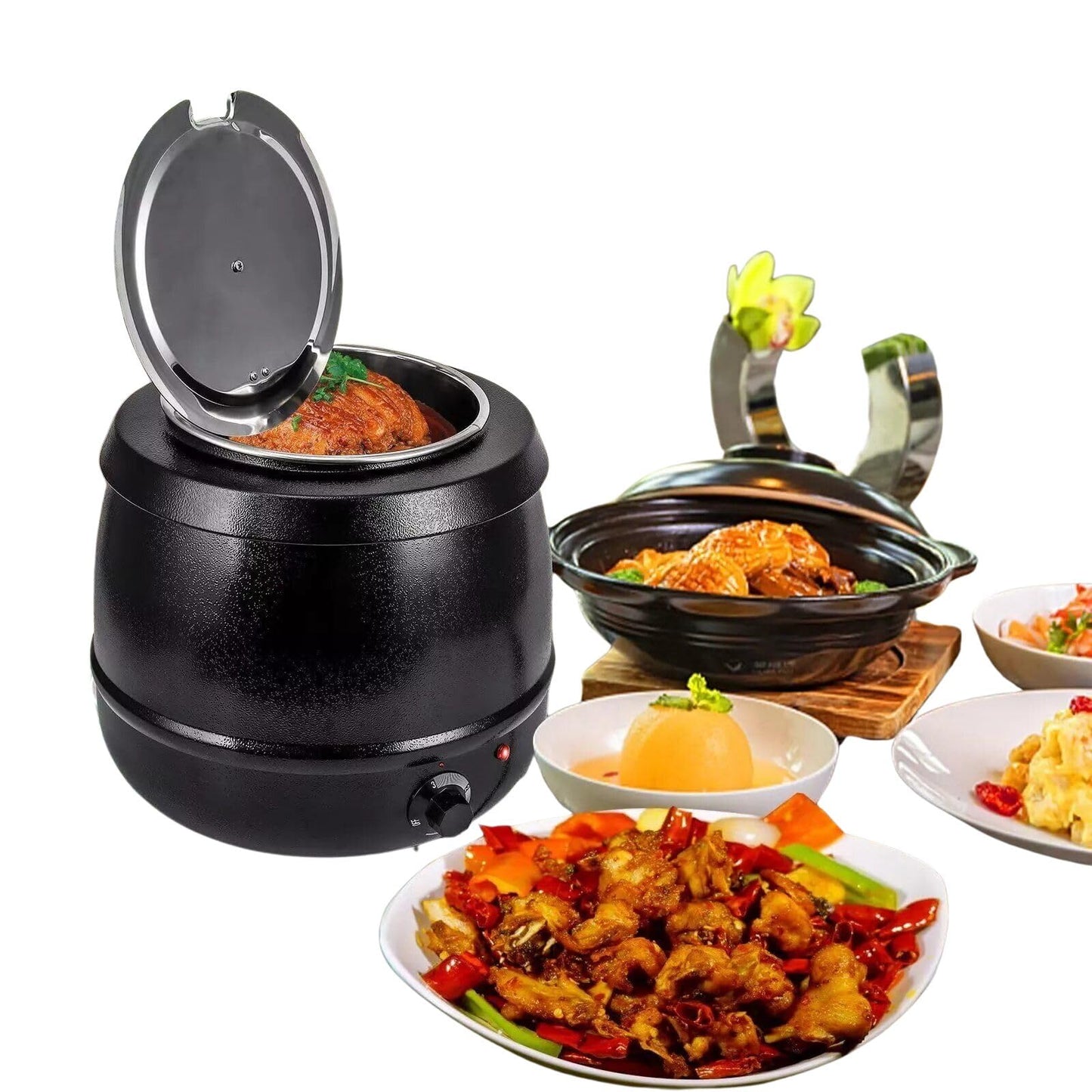 Gurubhai Equipments Electric Soup Kettle Warmer, 10 Liter, Soup Warmer, Soup Tureen for Catering, Restaurants, Buffets, and Food Service Businesses Ideal for Keeping Soups, Sauces, and Stews Warm