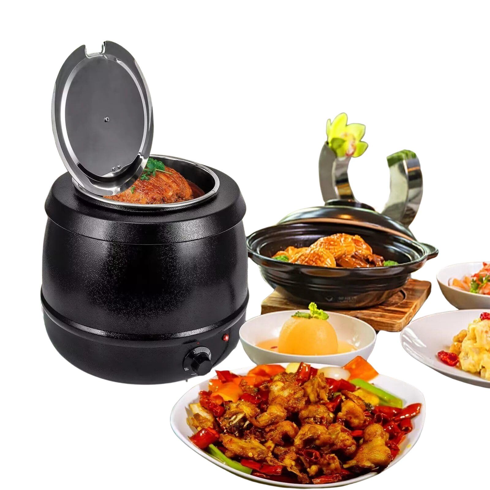 Gurubhai Equipments Electric Soup Kettle Warmer, 10 Liter, Soup Warmer, Soup Tureen for Catering, Restaurants, Buffets, and Food Service Businesses Ideal for Keeping Soups, Sauces, and Stews Warm