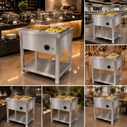Gurubhai Equipments Electric Autocut Bain Marie Commercial Food Warmer Steam Table Buffet Counter with Undershelf for Restaurant Catering