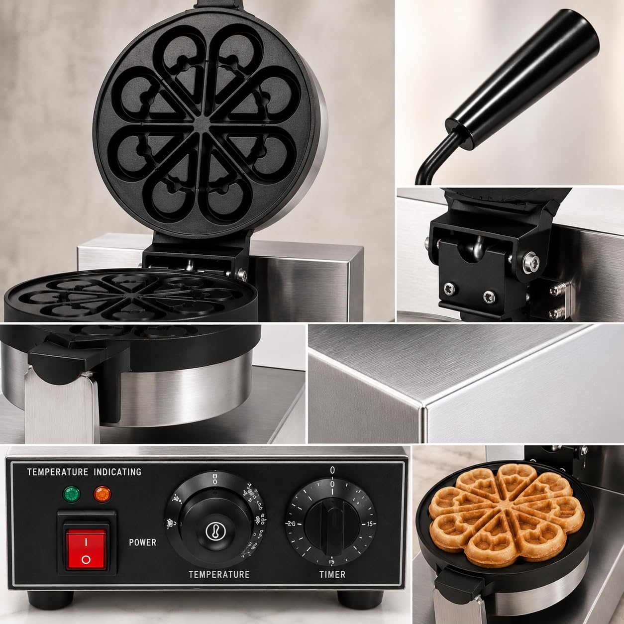Gurubhai Equipments Droplet Shape Rotary Waffle Maker, Commercial Electric Waffle Machine, Professional Belgian Waffle Baker for Cafe Bakery Restaurant