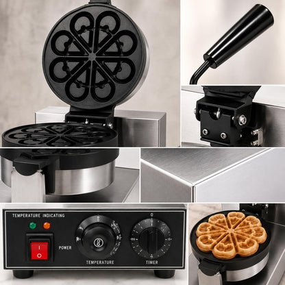 Gurubhai Equipments Droplet Shape Rotary Waffle Maker, Commercial Electric Waffle Machine, Professional Belgian Waffle Baker for Cafe Bakery Restaurant