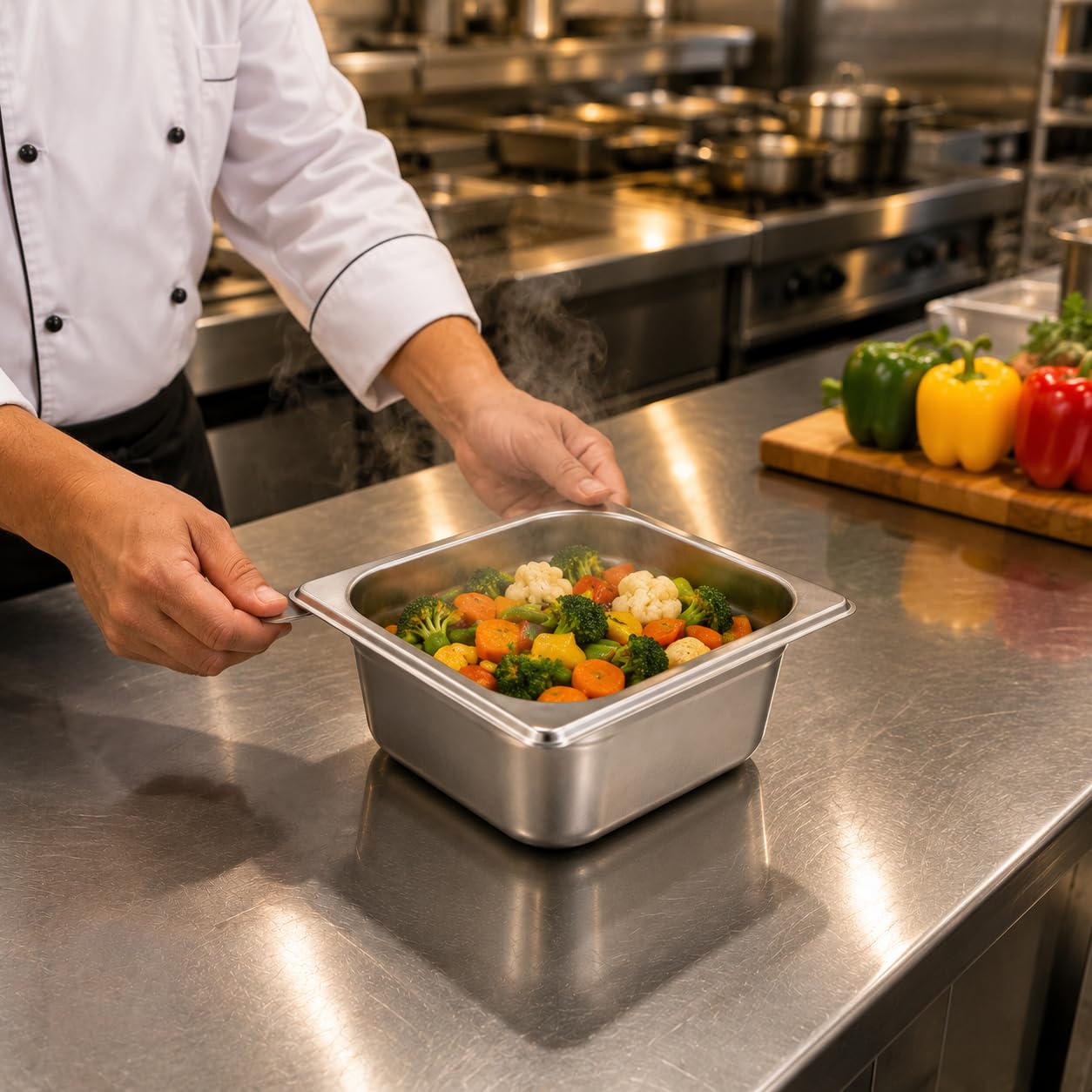 GURUBHAI EQUIPMENTS GN Pan Food Container 1/6 100mm (4" Deep) – Stainless Steel Gastronorm Pan, Easy-to-Clean Food Storage Solution for Commercial Kitchens & Catering Use
