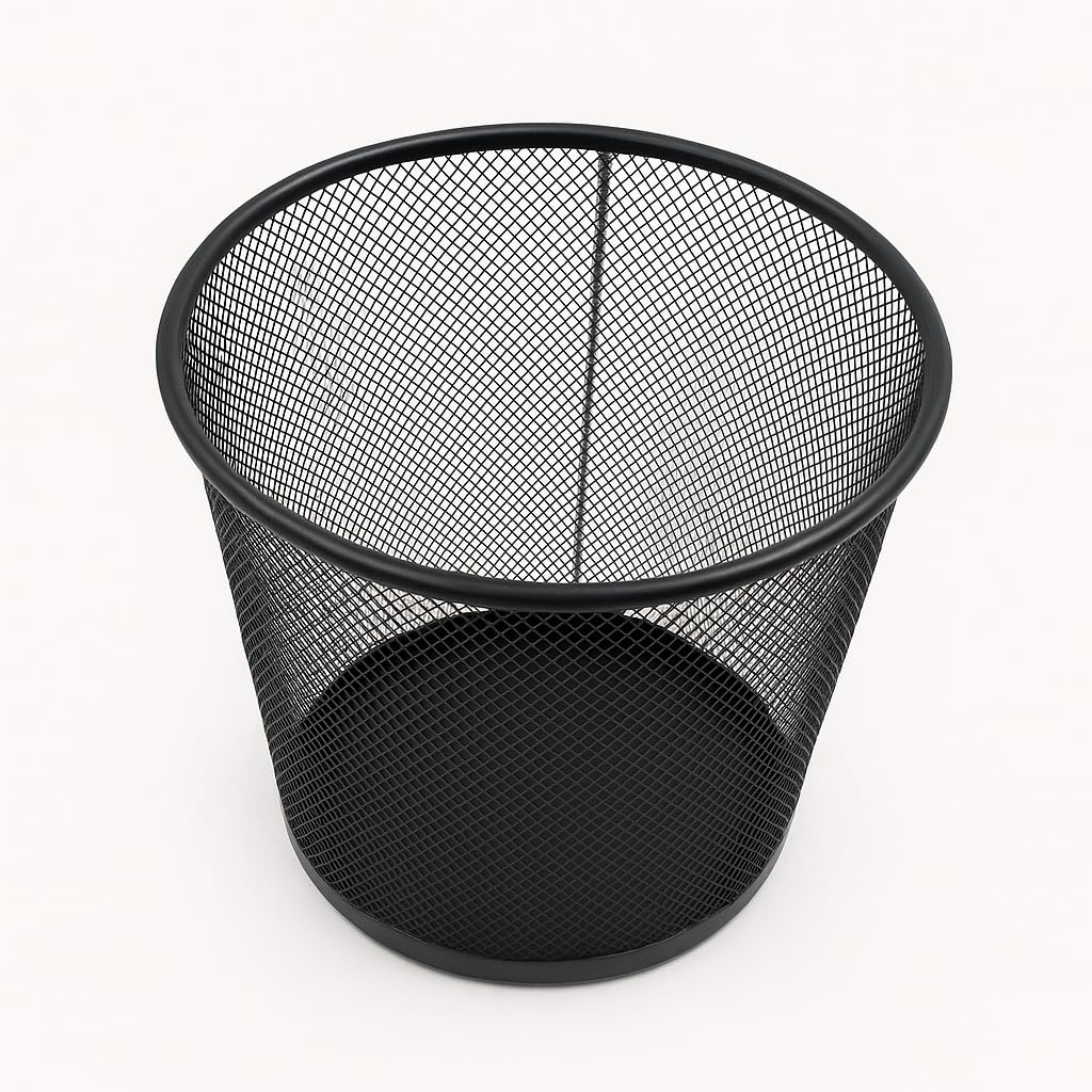 GURUBHAI EQUIPMENTS Metal Mesh Waste Bin | Black Dustbin for Office, Home, Kitchen, Study Room & Bathroom | Round Open Trash Can for Paper & Dry Waste (Steel Mesh, Rust-Resistant)