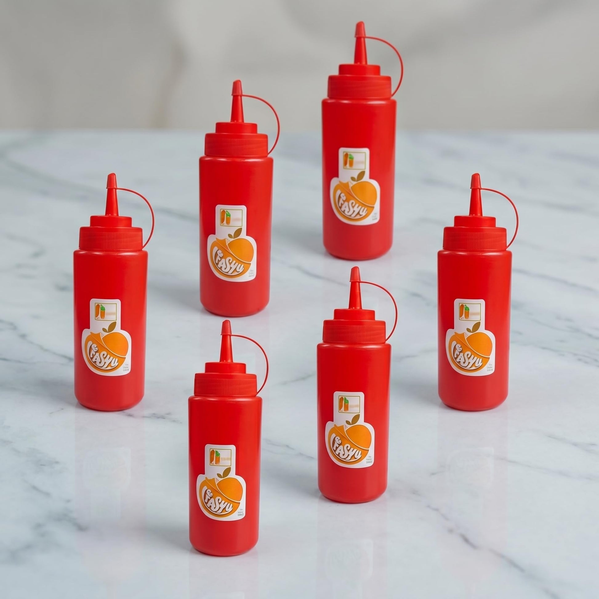 GURUBHAI EQUIPMENTS Red Plastic Squeeze Bottle – Pack of 6 | 500 ml Sauce & Ketchup Dispenser with Nozzle Cap | Easy-Pour, Leak-Proof Bottle for Kitchen, Restaurant & Café Use